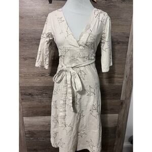 Anthropologie Porridge Dress Fall Leaves Autumn Ivory Cotton Spandex Sz XS